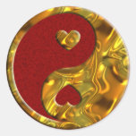 Yin & Yang / Hearts gold | dark red splatter Round Sticker