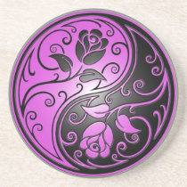 Yin Yang Roses, purple and black Drink Coaster