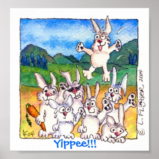 Yippee!!! Cute Cartoon Bunnies Poster Print Zazzle
