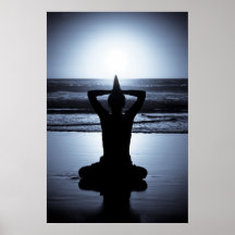 Yoga at night on the beach with full moon reflecti poster
