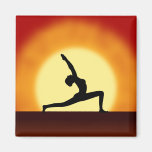 Yoga Pose Woman Silhouette Sunrise Square Magnets