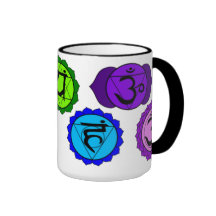 YOGA REIKI SEVEN CHAKRA SYMBOLS LABELED MUGS