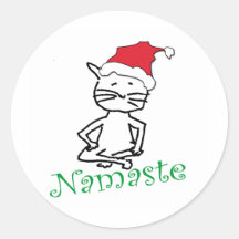 Yoga Santa Cat Gifts Round Sticker