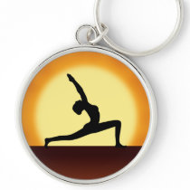 Yoga Silhouette Sunririse Premium Round  Keychains