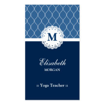 Yoga Teacher Elegant Blue Lace Pattern Business Cards