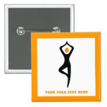 Yoga tree pose black, orange custom pinback button