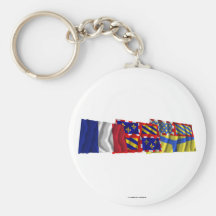 Yonne, Bourgogne & France flags Keychain