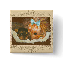 Yorkie Mama & Puppy Portrait Button PIn