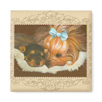 Yorkie Mama & Puppy Portrait Magnet