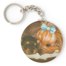 Yorkie Mama with Puppy Key Chain