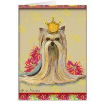 Yorkie Princess Poinsettias Christmas Card