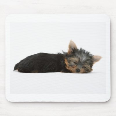 Yorkie Puppy Sleeping Mouse Mat by PawsandClaws