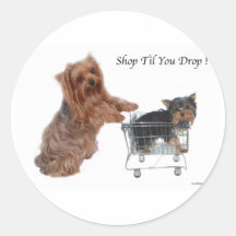 Yorkie Shop Til You Drop Round Sticker