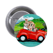 Yorkies in Red Convertible Button Pin