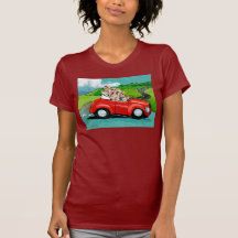 Yorkies in Red Convertible Tee Shirt