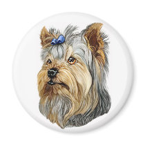Yorkshire Terrier Bust Blue Bow Fridge Magnet