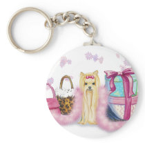 Yorkshire Terrier Pink Feather Boa Key Chain
