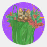 Yorkshire Terrier Puppy Christmas Greeting Stickers