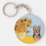 Yorkshire Terrier Puppy - Sunflowers Key Chain