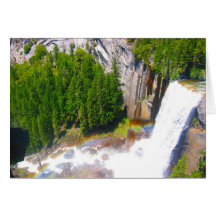 yosemite falls with rainbow greeting cards