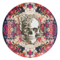 You are not here Day of the Dead floral art plates