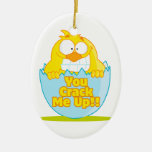 you crack me up funny cracked chick bird christmas ornaments