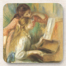 Young Girls at the Piano by Pierre Auguste Renoir Beverage Coasters