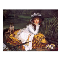 Young Lady & Her Pet Pug in a Boat by James Tissot Post Cards