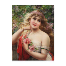 Young Lady With Roses Post Cards