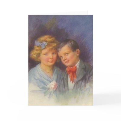 Young Love, Vintage Girl & Boy Valentine Portrait Card by KahunaLuna