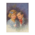 Young Love, Vintage Girl & Boy Valentine Portrait postcards