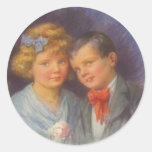 Young Love, Vintage Girl & Boy Valentine Portrait Sticker