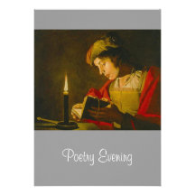 Young man reading by candlelight announcement