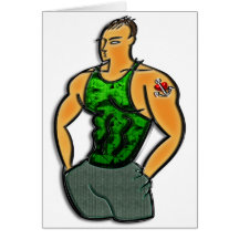 Young Man with Heart and Anchor Tattoo Print Card