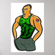 Young Man with Heart and Anchor Tattoo Print