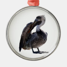 Young Pelican Preening cutout Christmas Tree Ornament
