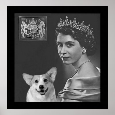 Young Queen Elizabeth II and corgi dog Posters