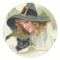 Young Witch & Black Cat - Halloween Sticker