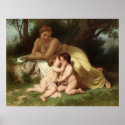 Young Woman Contemplating Two Embracing Children posters