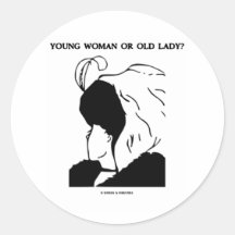 Young Woman Or Old Lady? (Optical Illusion) Round Stickers