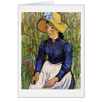 Young Woman with Straw Hat, Vincent van Gogh Greeting Cards