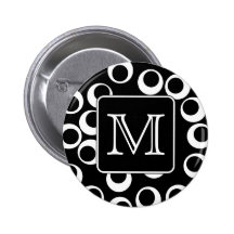 Your Letter. Black and White Monogram. Fun Pattern Pinback Button
