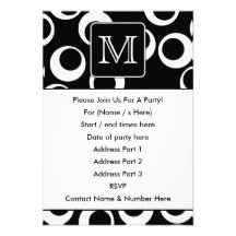 Your Letter. Black and White Monogram. Fun Pattern Personalised Invitation