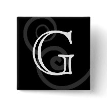 Your Letter. Custom Black / White Swirl Monogram. Pinback Button
