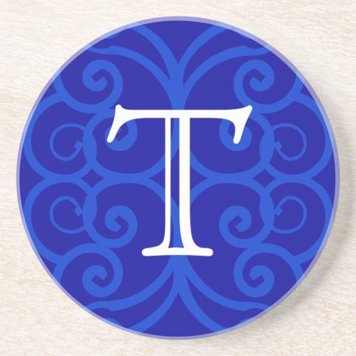 Your Letter. Custom Blue Swirl Monogram. Beverage Coasters