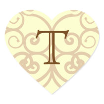 Your Letter. Custom Brown Monogram. Old Fashioned. Heart Sticker