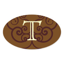 Your Letter. Custom Brown Monogram. Old Fashioned. Oval Stickers
