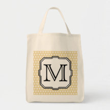 Your Letter. Custom Monogram. Beige Polka Dot. Canvas Bag