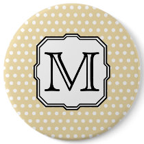 Your Letter. Custom Monogram. Beige Polka Dot. Button