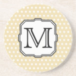 Your Letter. Custom Monogram. Beige Polka Dot. Drink Coaster